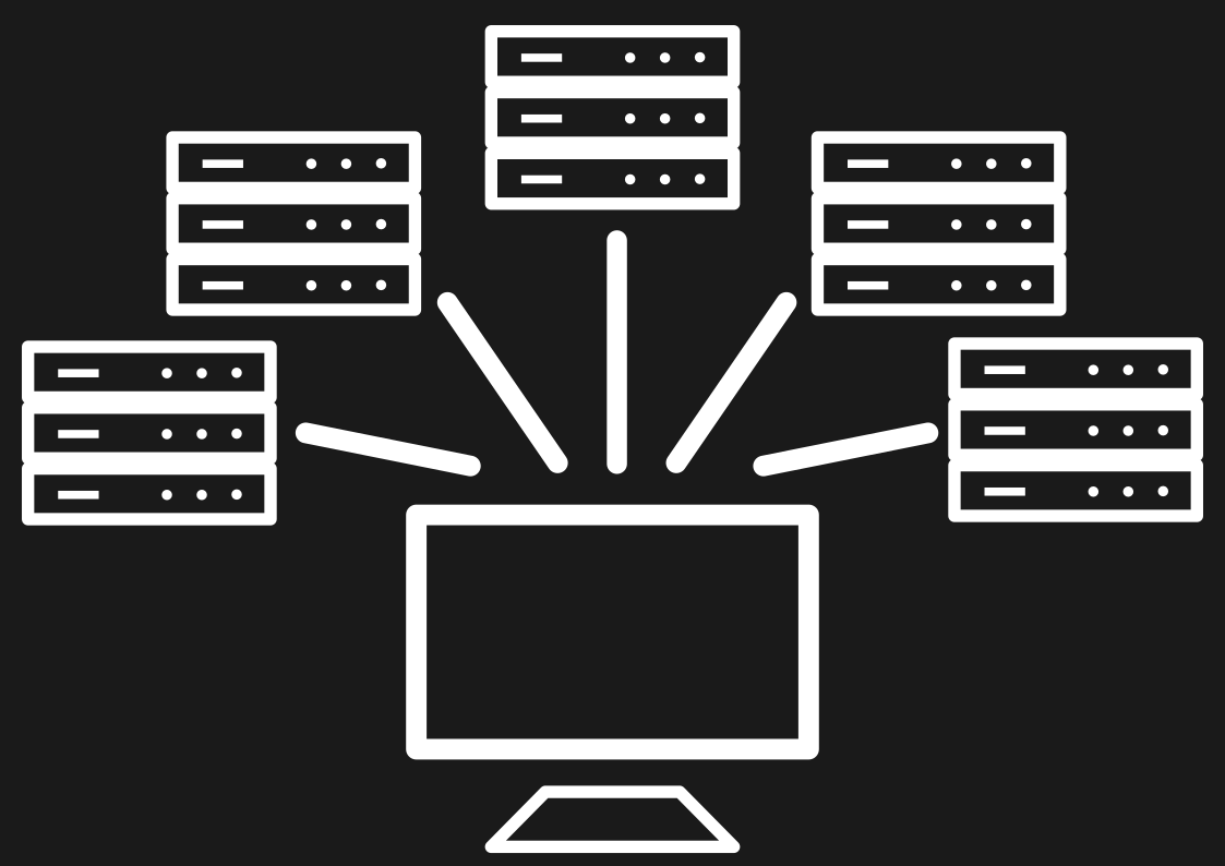 A computer connected to several servers.
